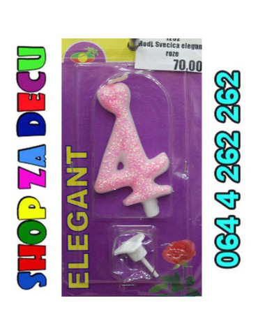 Elegant svećica broj 4 roze