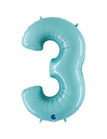 Balon broj 3 pastelno plavi sa helijumom